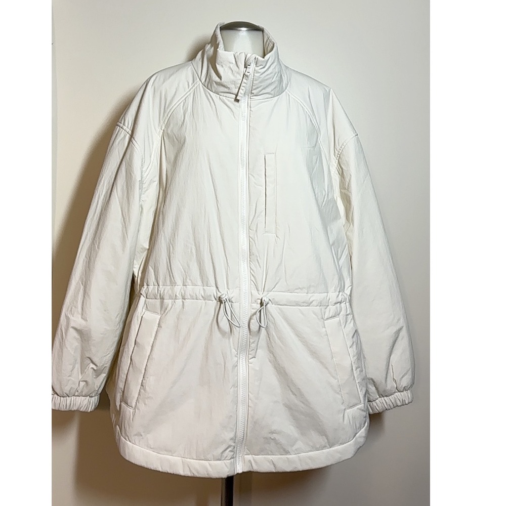 Cream White Lightweight Drawstring Waist Puffer Jacket Women Sz XL Oversized NWT
